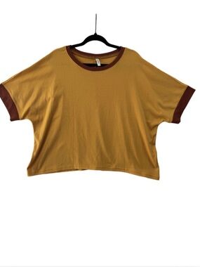 DOKOTOO Mustard Crop Top Contrast Trim Short Sleeve Boxy Tee